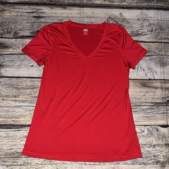 Athletic Works Red Poly V Neck Stretch Top Women's Size Medium - Picture 1 of 5
